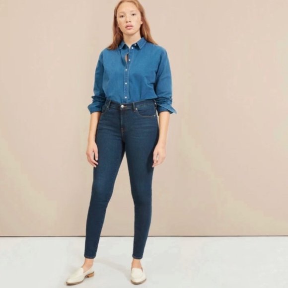Everlane The Authentic Stretch Mid Rise Skinny jeans dark blue wash size - Picture 1 of 7